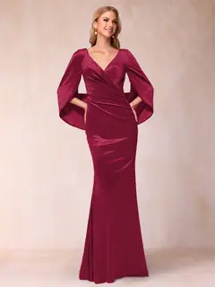 Trumpet/Mermaid V-Neck Half Sleeves Floor-Length Evening Dresses — view 19