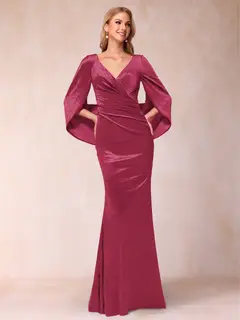 Trumpet/Mermaid V-Neck Half Sleeves Floor-Length Evening Dresses — view 20