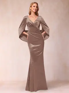 Trumpet/Mermaid V-Neck Half Sleeves Floor-Length Evening Dresses — view 22