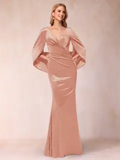 Trumpet/Mermaid V-Neck Half Sleeves Floor-Length Evening Dresses — view 23
