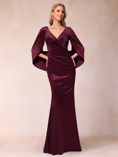 Trumpet/Mermaid V-Neck Half Sleeves Floor-Length Evening Dresses — view 25