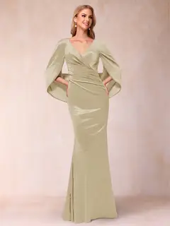 Trumpet/Mermaid V-Neck Half Sleeves Floor-Length Evening Dresses — view 27