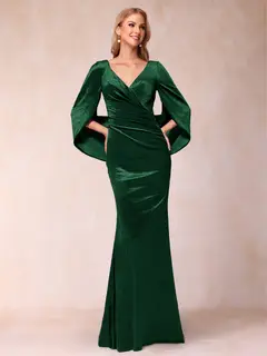 Trumpet/Mermaid V-Neck Half Sleeves Floor-Length Evening Dresses — view 30