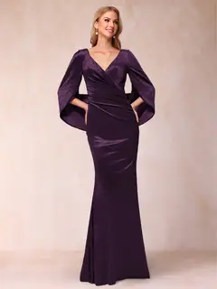 Trumpet/Mermaid V-Neck Half Sleeves Floor-Length Evening Dresses — view 34