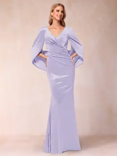 Trumpet/Mermaid V-Neck Half Sleeves Floor-Length Evening Dresses — view 35