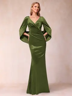 Trumpet/Mermaid V-Neck Half Sleeves Floor-Length Evening Dresses — view 39