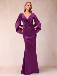 Trumpet/Mermaid V-Neck Half Sleeves Floor-Length Evening Dresses — view 40