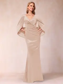 Trumpet/Mermaid V-Neck Half Sleeves Floor-Length Evening Dresses — view 41