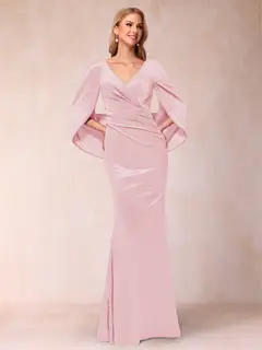 Trumpet/Mermaid V-Neck Half Sleeves Floor-Length Evening Dresses — view 42