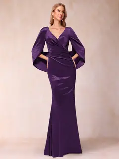 Trumpet/Mermaid V-Neck Half Sleeves Floor-Length Evening Dresses — view 43