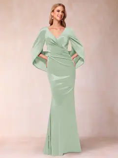 Trumpet/Mermaid V-Neck Half Sleeves Floor-Length Evening Dresses — view 45