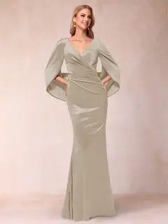 Trumpet/Mermaid V-Neck Half Sleeves Floor-Length Evening Dresses — view 46