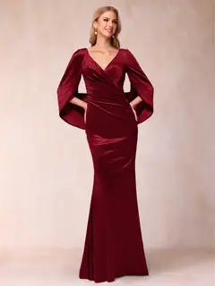 Trumpet/Mermaid V-Neck Half Sleeves Floor-Length Evening Dresses — view 47