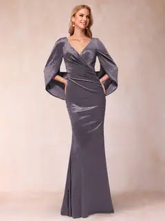 Trumpet/Mermaid V-Neck Half Sleeves Floor-Length Evening Dresses — view 48