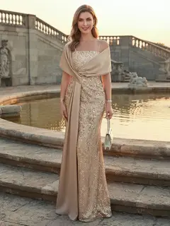 Sheath/Column Spaghetti Straps Sleeveless Floor-Length Mother of the Bride Dresses With Sequins & Applique — view 1