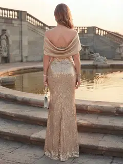 Sheath/Column Spaghetti Straps Sleeveless Floor-Length Mother of the Bride Dresses With Sequins & Applique — view 2