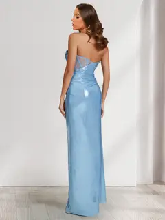 Sheath/Column Sweetheart Sleeveless Ruched Evening Dresses with Side Slit — view 2