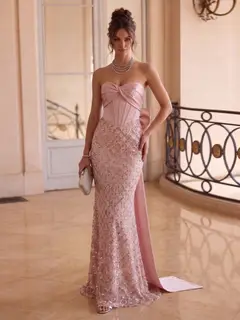 Trumpet/Mermaid Sweetheart Strapless Sleeveless Floor-Length Evening Dresses with Bowknot & Sequins — view 1