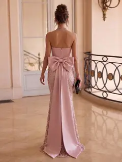 Trumpet/Mermaid Sweetheart Strapless Sleeveless Floor-Length Evening Dresses with Bowknot & Sequins — view 2