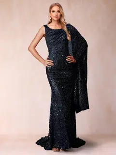 Sheath/Column One-Shoulder Sweep Train Mother of the Bride Dresses with Beading — view 1