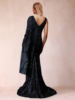 Sheath/Column One-Shoulder Sweep Train Mother of the Bride Dresses with Beading — view 2