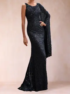 Sheath/Column One-Shoulder Sweep Train Mother of the Bride Dresses with Beading — view 3