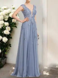 A-Line/Princess V-Neck Sleeveless Applique Prom Dresses — LV14986242 — view 3