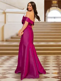 Trumpet/Mermaid Off-the-Shoulder Ruched Evening Dresses with Belt & Split Side — view 2