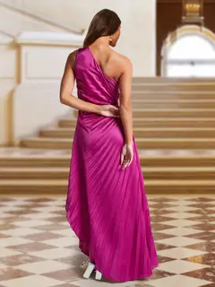 A-Line/Princess One-Shoulder Side Cutout Satin Pleated Evening Dresses — view 2