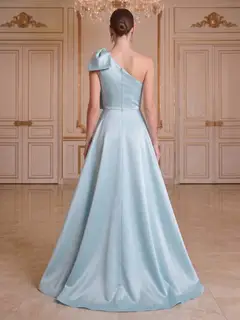 Trumpet/Mermaid One-Shoulder Sleeveless Floor-Length Evening Dresses with Bowknot & Embroidery — view 2