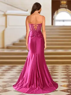 Trumpet/Mermaid Strapless Pleated Long Evening Dresses with Side Slit & Sequins — view 2