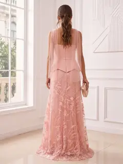 A-Line/Princess Strapless Sleeveless Floor-Length Evening Dresses with Scarf & Embroidery — view 2