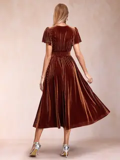 A-Line/Princess Velvet V-Neck Tea-Length Mother of the Bride Dresses — view 2