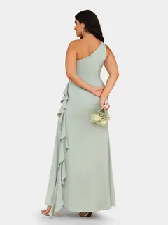 Sheath/Column One-Shoulder Sleeveless Bridesmaid Dresses with Ruffles — view 2