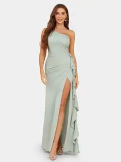 Sheath/Column One-Shoulder Sleeveless Bridesmaid Dresses with Ruffles — view 4