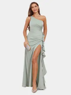 Sheath/Column One-Shoulder Sleeveless Bridesmaid Dresses with Ruffles — view 5