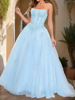 Ball Gown Strapless Sleeveless Applique Prom Dresses — view 3