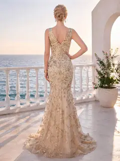 Trumpet/Mermaid V-Neck Sleeveless Floor-Length Formal Dresses With Sequins — view 2