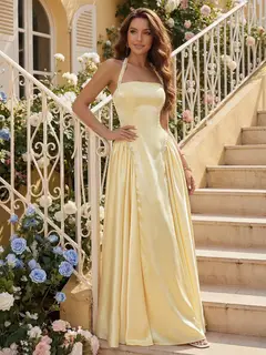 A-Line/Princess Halter Sleeveless Basque Waist Prom Dresses with Beading — view 1