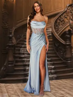 Sheath/Column Spaghetti Straps Sleeveless Evening Dresses with Split Side — LV14582530 — view 1