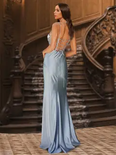 Sheath/Column Spaghetti Straps Sleeveless Evening Dresses with Split Side — LV14582530 — view 2