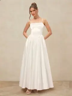 A-Line/Princess Spaghetti Straps Sleeveless Basque Waist Prom Dresses with Ruched — view 1