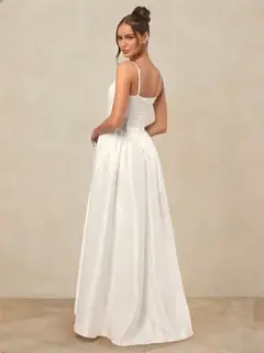 A-Line/Princess Spaghetti Straps Sleeveless Basque Waist Prom Dresses with Ruched — view 2