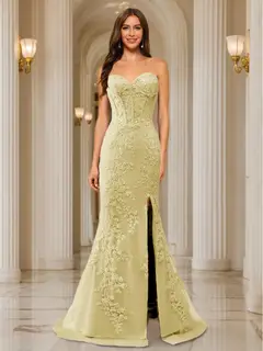 Trumpet/Mermaid Sweetheart Pleated Tulle Long Evening Dresses with Side Slit & Appliques — view 72