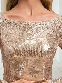 Sequin Sheath/Column Scoop Long Sleeves Floor-Length Evening Dresses with Beading — view 4