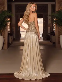A-Line/Princess Strapless Sleeveless Floor-Length Evening Dresses with Pleats & Sequins — view 2