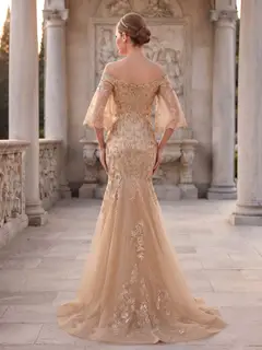 Trumpet/Mermaid Off-the-Shoulder 3/4 Sleeves Floor-Length Formal Dresses With Embroidery & Lace — view 2