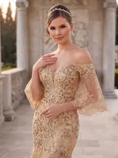 Trumpet/Mermaid Off-the-Shoulder 3/4 Sleeves Floor-Length Formal Dresses With Embroidery & Lace — view 3