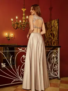 A-Line/Princess Scoop Sleeveless Two Piece Long Prom Dresses — view 2