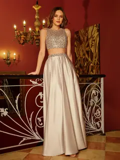 A-Line/Princess Scoop Sleeveless Two Piece Long Prom Dresses — view 3